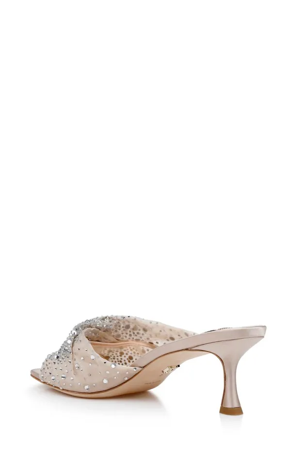 Women Stiletto Badgley Mischka Brandy RhinestoneStudded Mules Nude