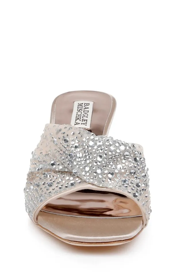Women Stiletto Badgley Mischka Brandy RhinestoneStudded Mules Nude