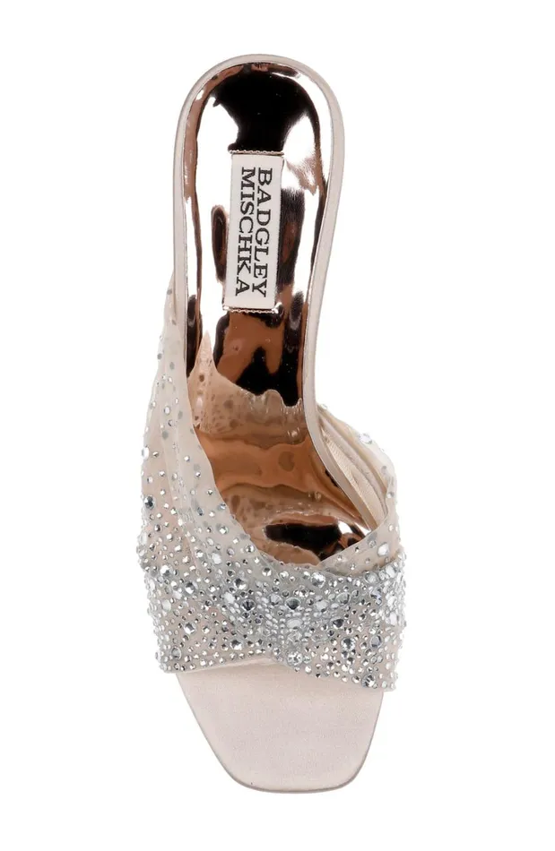 Women Stiletto Badgley Mischka Brandy RhinestoneStudded Mules Nude