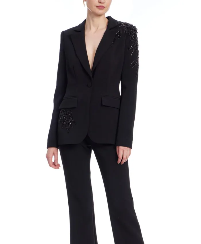Women Suits Badgley Mischka Embroidered Single Breasted Blazer Black