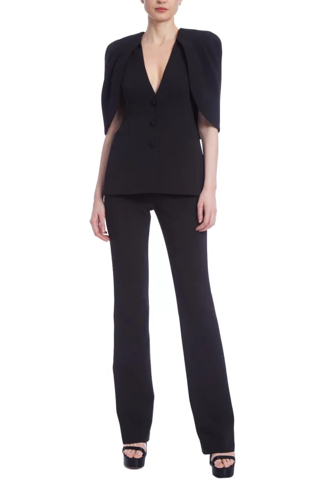 Women Suits Badgley Mischka Structured Crepe Cape Jacket Black
