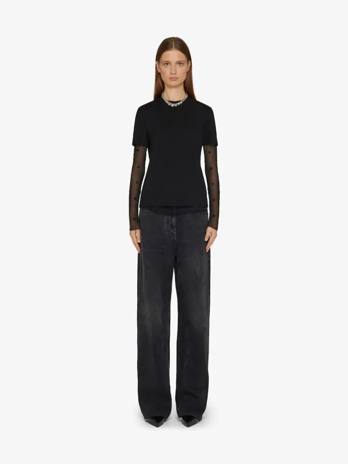 Women TShirts Givenchy Classic Fit Tshirt In Bimaterial 4G Pattern Black