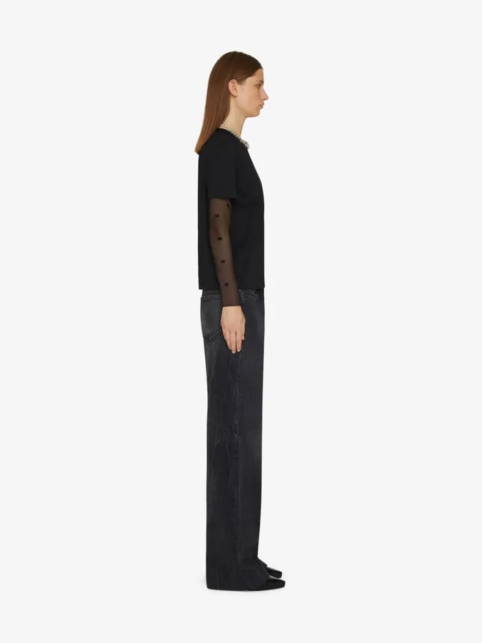 Women TShirts Givenchy Classic Fit Tshirt In Bimaterial 4G Pattern Black