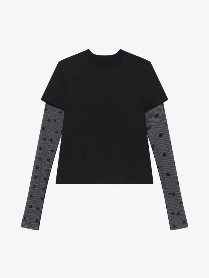 Women TShirts Givenchy Classic Fit Tshirt In Bimaterial 4G Pattern Black
