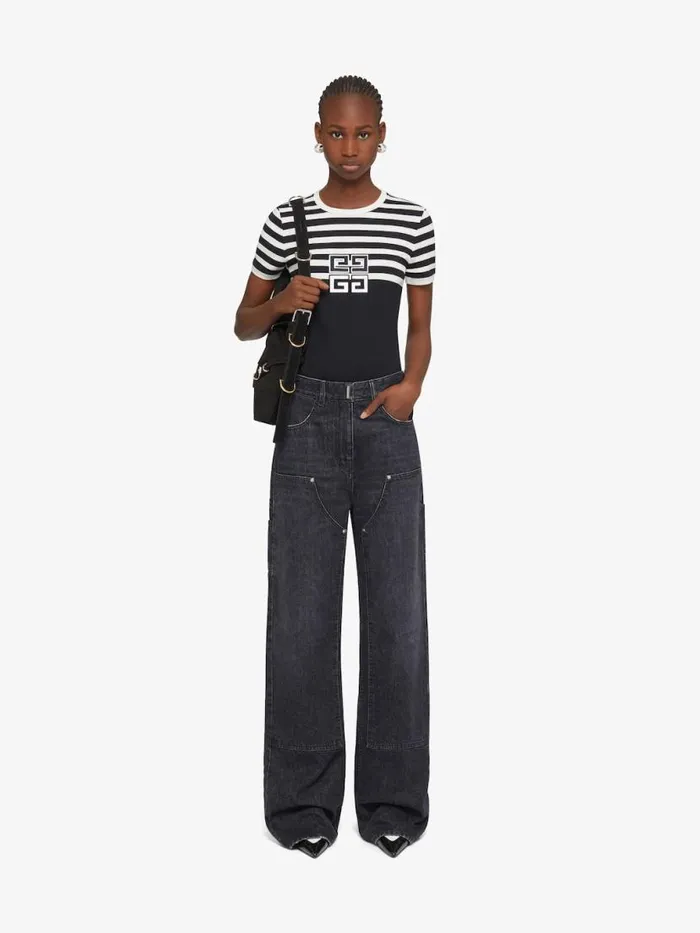 Women TShirts Givenchy Slim Fit 4G Striped Tshirt In Cotton Blackwhite