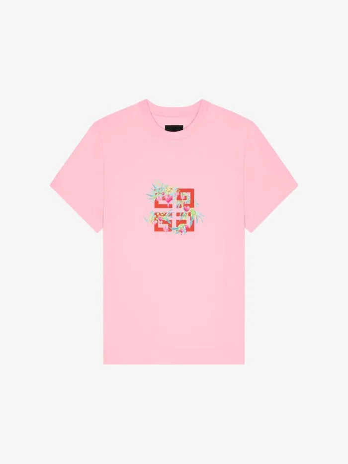 Women TShirts Givenchy Tshirt In Cotton With 4G Flowers Print Old Pink