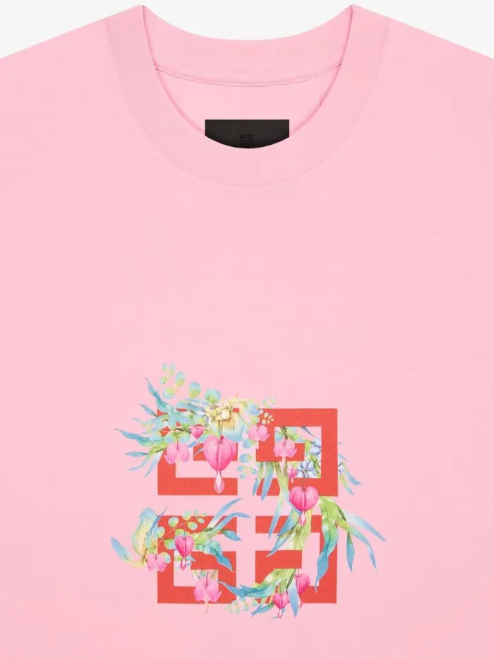Women TShirts Givenchy Tshirt In Cotton With 4G Flowers Print Old Pink