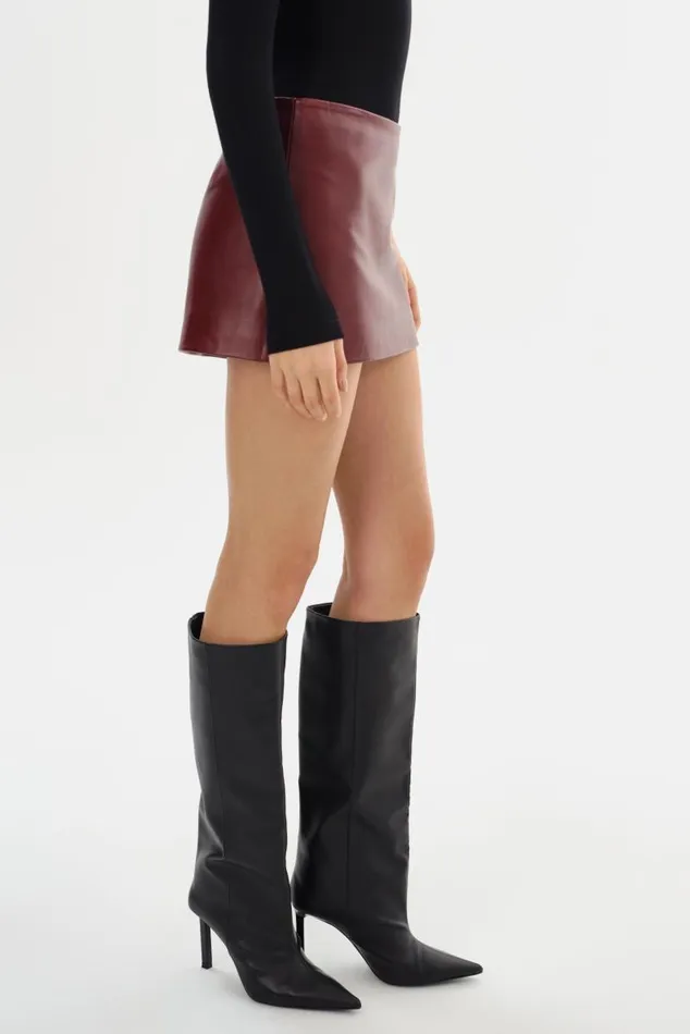 Women THALIA Leather Mini Skirt Burgundy LAMARQUE Skirts Women THALIA Leather Mini Skirt Burgundy LAMARQUE Skirts