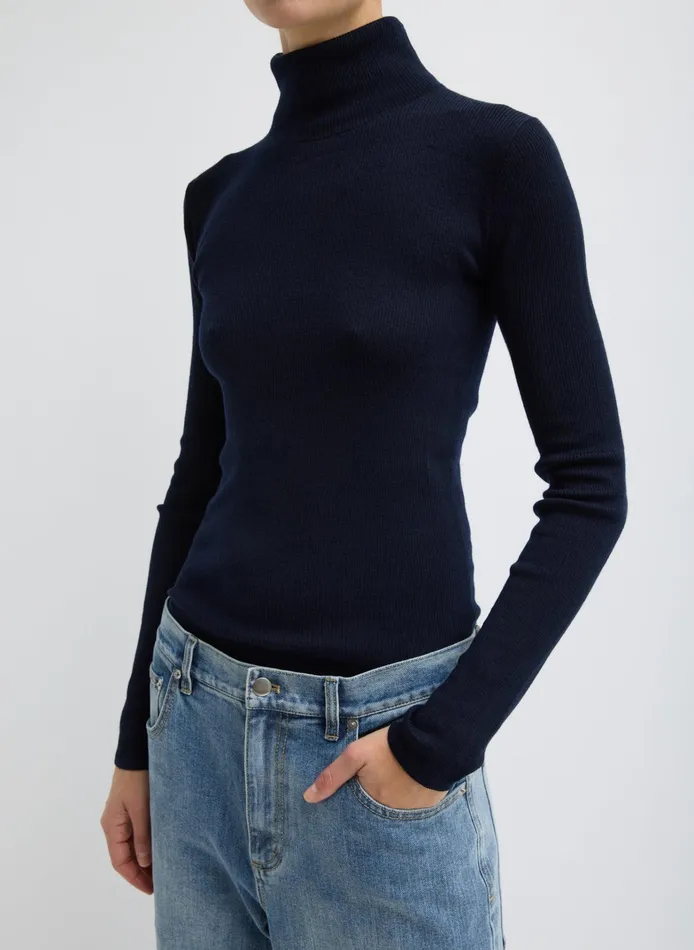 Women Tibi Tops Featherweight Ribbed Sweater Turtleneck Pullover