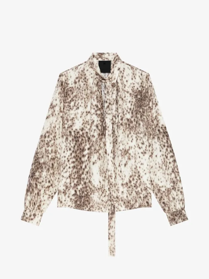 Women Tops and Shirts Givenchy Blouse In Silk With Snow Leopard Print And Lavalliere Naturalbrown