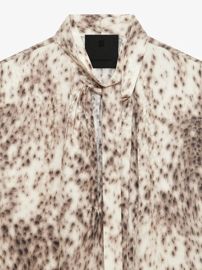 Women Tops and Shirts Givenchy Blouse In Silk With Snow Leopard Print And Lavalliere Naturalbrown