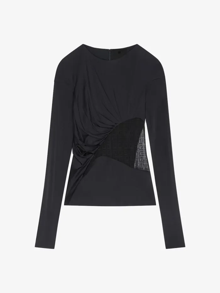 Women Tops and Shirts Givenchy Draped Top In Jersey And 4G Lace Black
