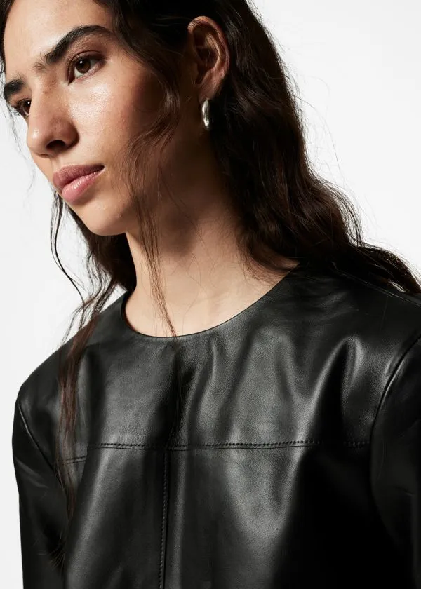 Women Tops and Tshirts and Other Stories Boxy Leather TShirt Black
