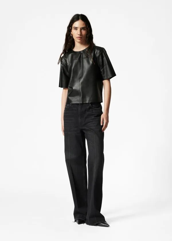Women Tops and Tshirts and Other Stories Boxy Leather TShirt Black