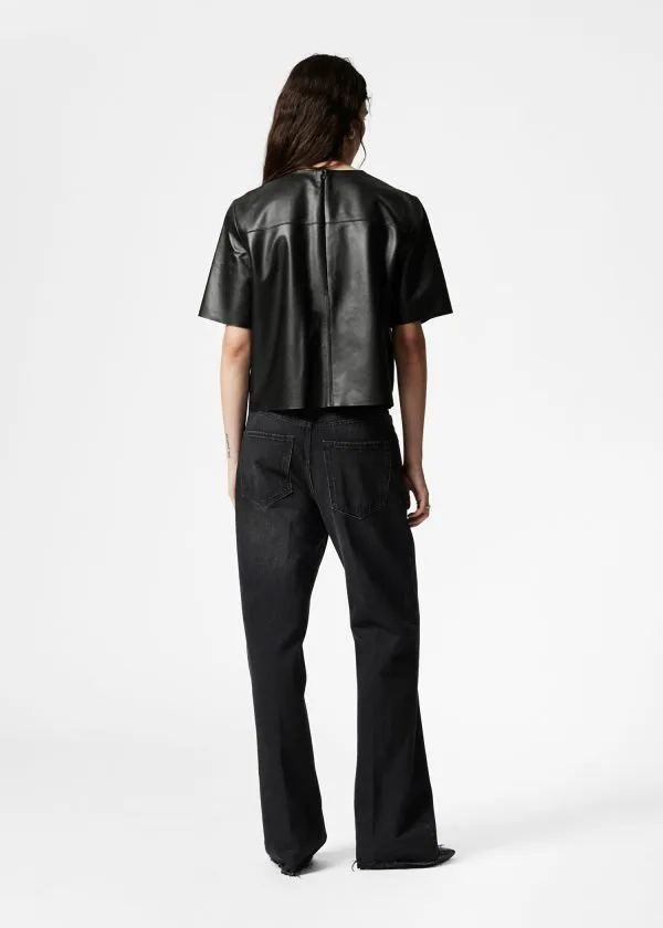 Women Tops and Tshirts and Other Stories Boxy Leather TShirt Black