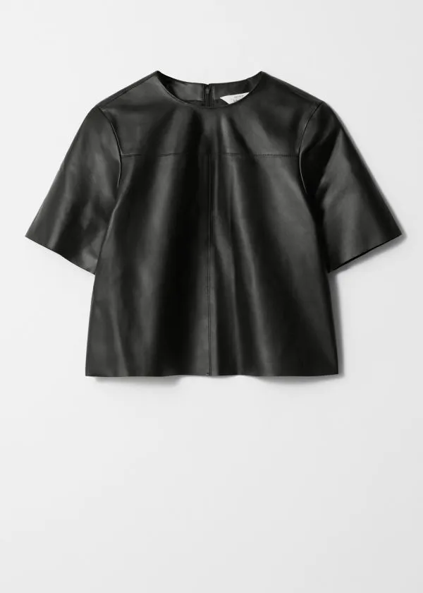 Women Tops and Tshirts and Other Stories Boxy Leather TShirt Black