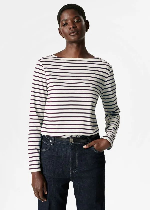Women Tops and Tshirts and Other Stories Breton Stripe Top Purpleandwhite Stripes