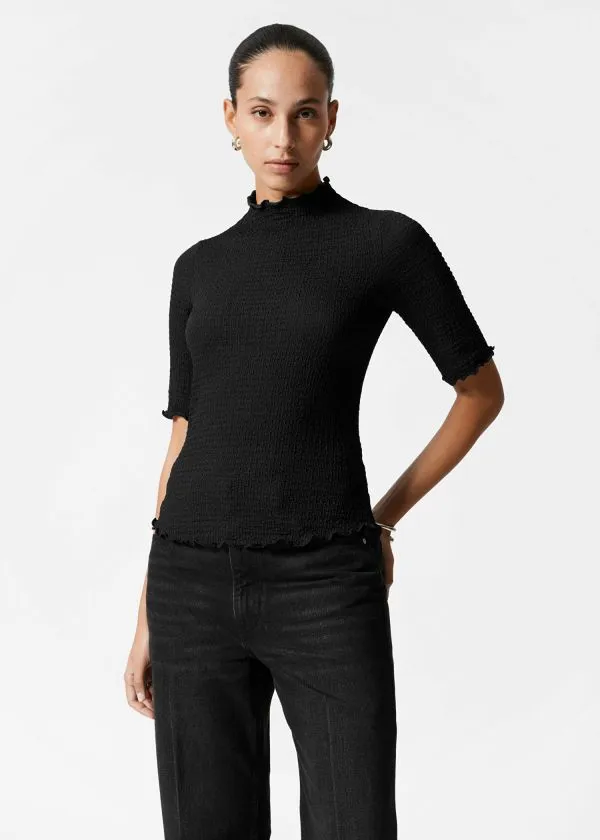 Women Tops and Tshirts and Other Stories Crinkled LettuceEdge Top Black