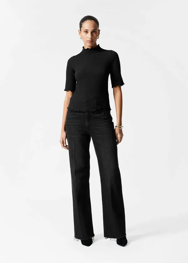 Women Tops and Tshirts and Other Stories Crinkled LettuceEdge Top Black