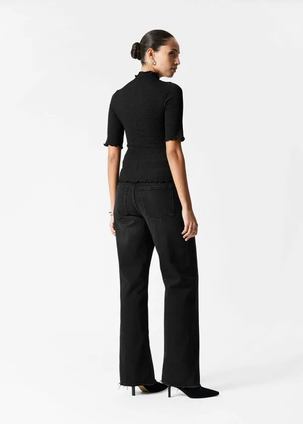 Women Tops and Tshirts and Other Stories Crinkled LettuceEdge Top Black