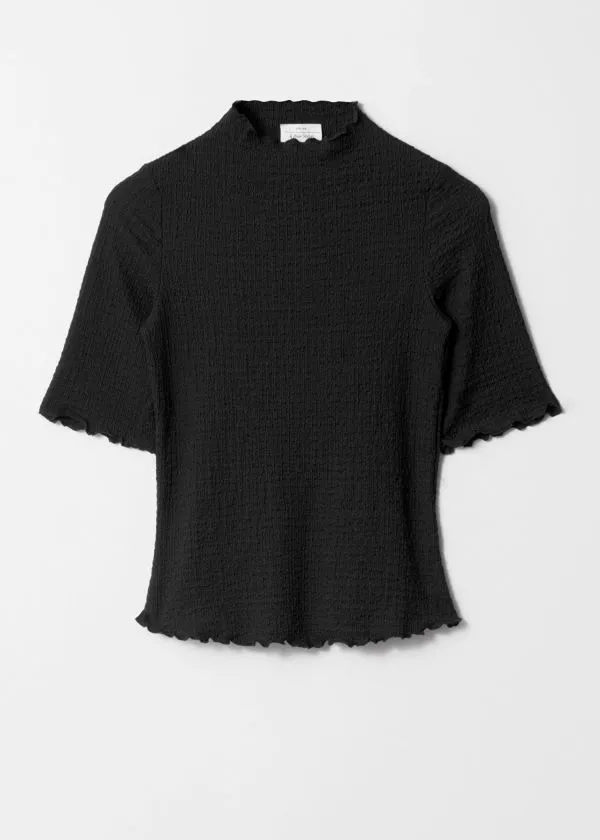 Women Tops and Tshirts and Other Stories Crinkled LettuceEdge Top Black