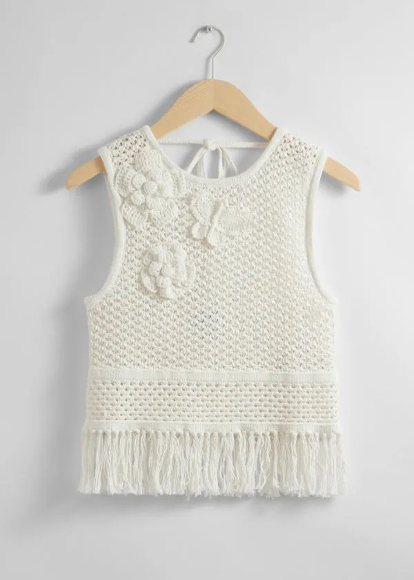 Women Tops and Tshirts and Other Stories Crocheted Fringe Tank Top Cream
