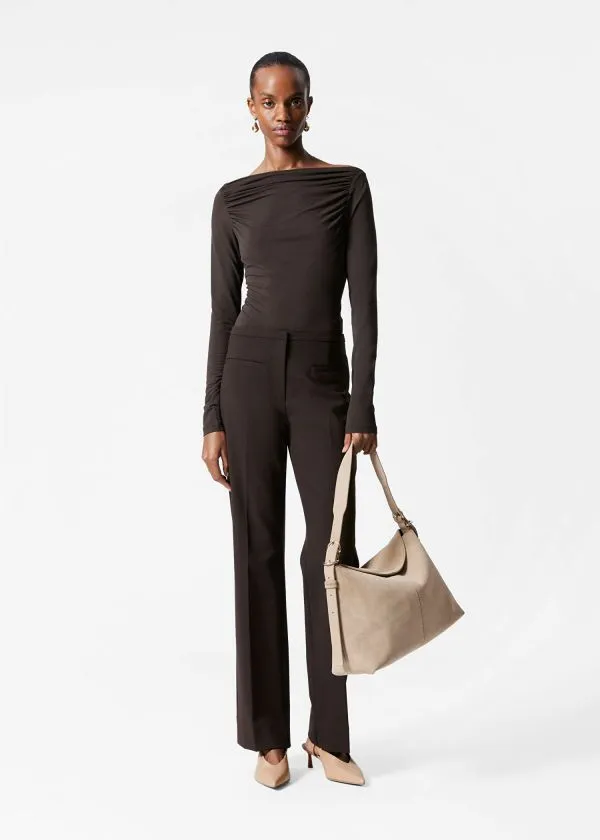 Women Tops and Tshirts and Other Stories Draped Boatneck Top Brown