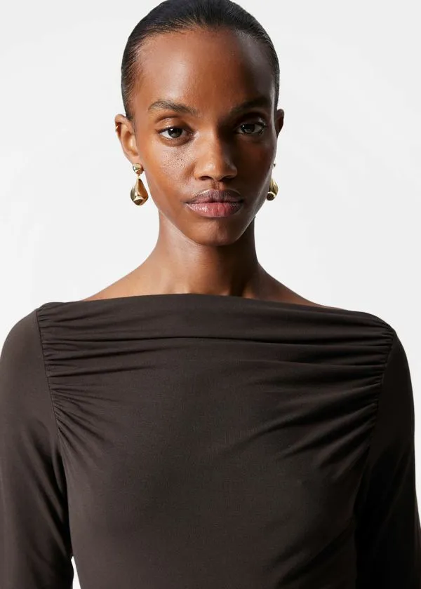 Women Tops and Tshirts and Other Stories Draped Boatneck Top Brown