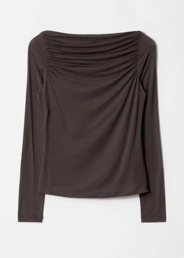 Women Tops and Tshirts and Other Stories Draped Boatneck Top Brown