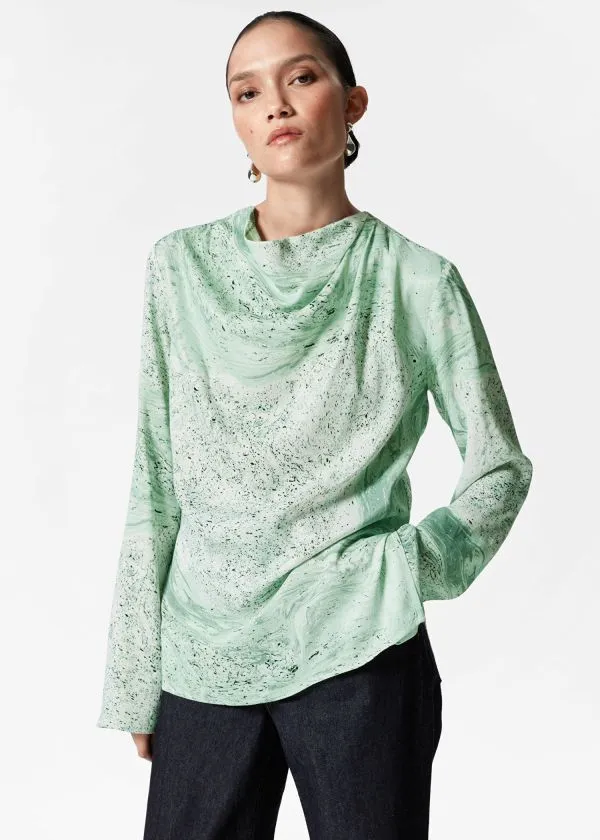 Women Tops and Tshirts and Other Stories Draped Top Green Print