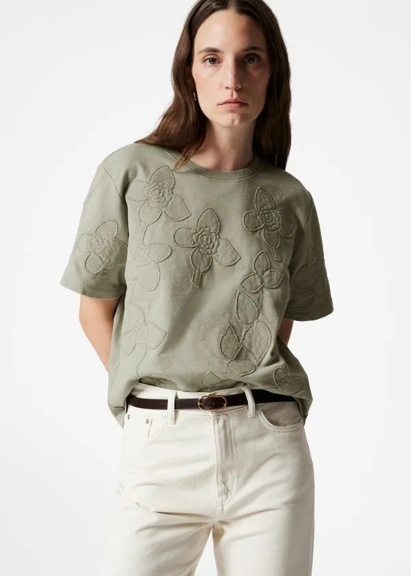 Women Tops and Tshirts and Other Stories FloralAppliqu TShirt Khaki