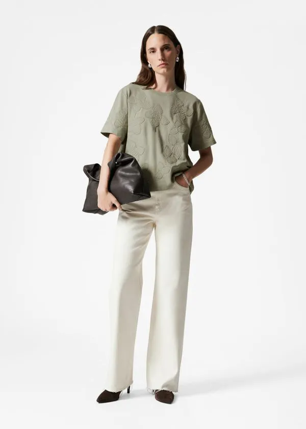 Women Tops and Tshirts and Other Stories FloralAppliqu TShirt Khaki