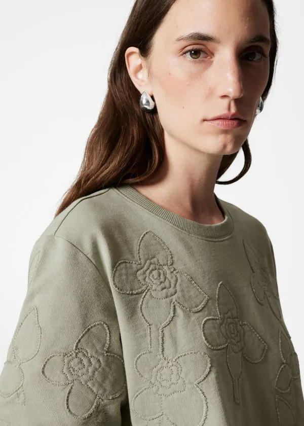 Women Tops and Tshirts and Other Stories FloralAppliqu TShirt Khaki