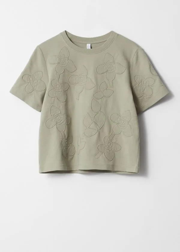 Women Tops and Tshirts and Other Stories FloralAppliqu TShirt Khaki