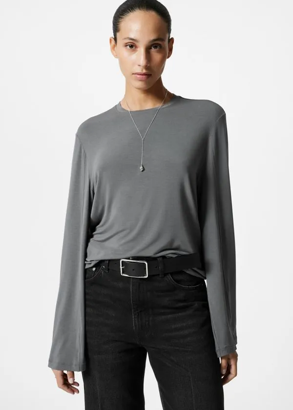 Women Tops and Tshirts and Other Stories LongSleeve Jersey Top Dark Grey