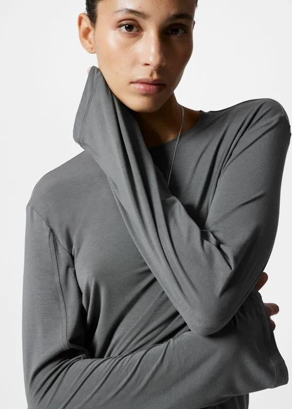 Women Tops and Tshirts and Other Stories LongSleeve Jersey Top Dark Grey
