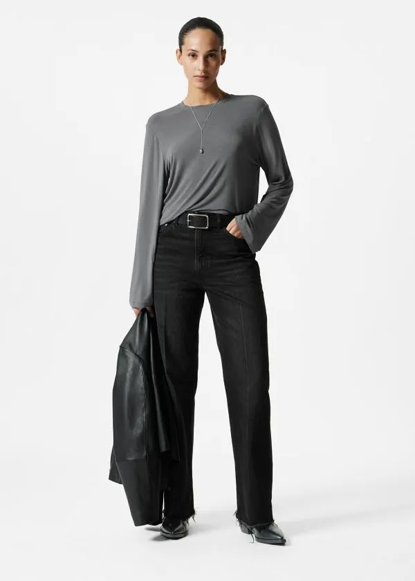 Women Tops and Tshirts and Other Stories LongSleeve Jersey Top Dark Grey