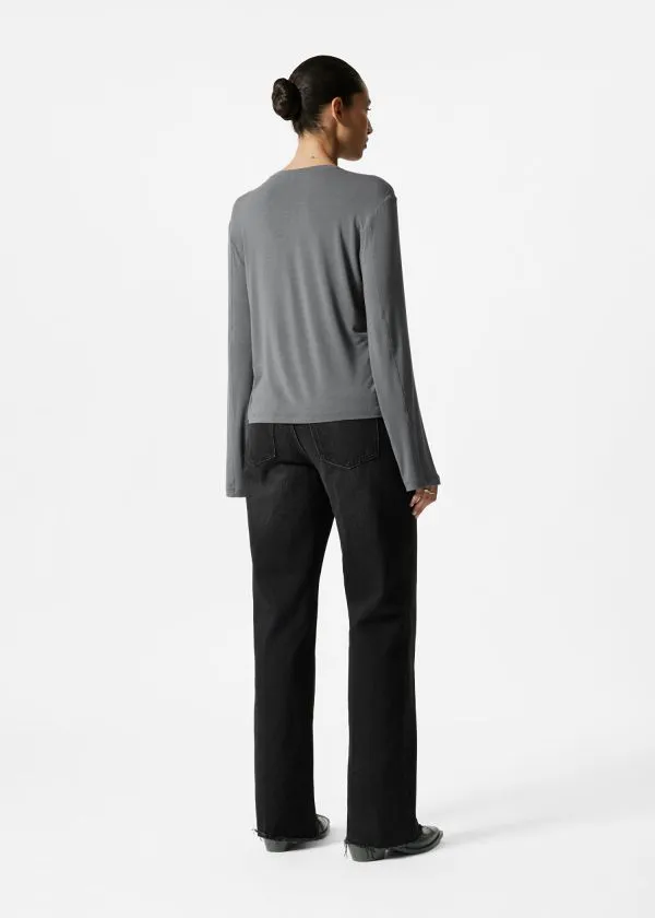 Women Tops and Tshirts and Other Stories LongSleeve Jersey Top Dark Grey
