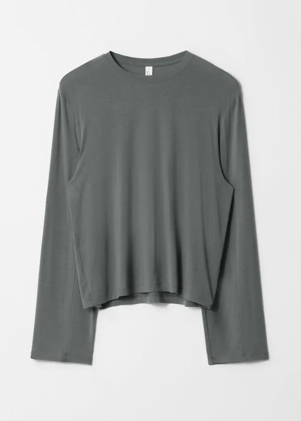 Women Tops and Tshirts and Other Stories LongSleeve Jersey Top Dark Grey
