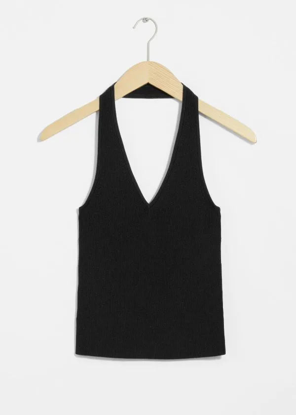 Women Tops and Tshirts and Other Stories Ribbed Halterneck Top Black