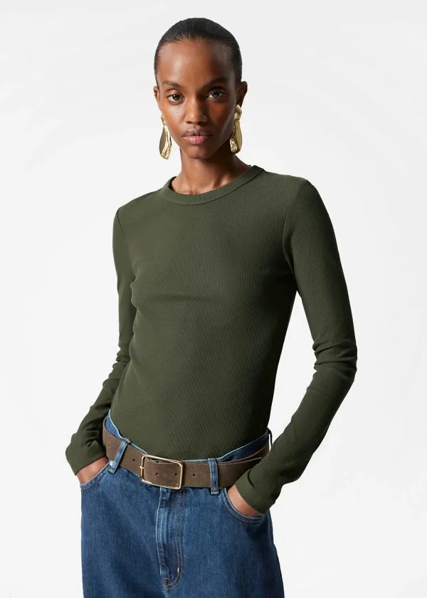Women Tops and Tshirts and Other Stories Ribbed Top Dark Green