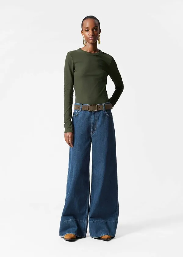 Women Tops and Tshirts and Other Stories Ribbed Top Dark Green