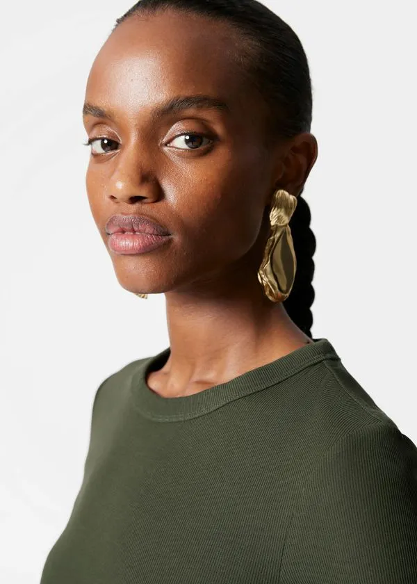 Women Tops and Tshirts and Other Stories Ribbed Top Dark Green