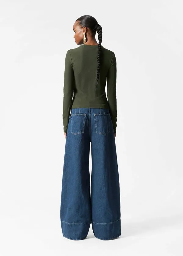 Women Tops and Tshirts and Other Stories Ribbed Top Dark Green