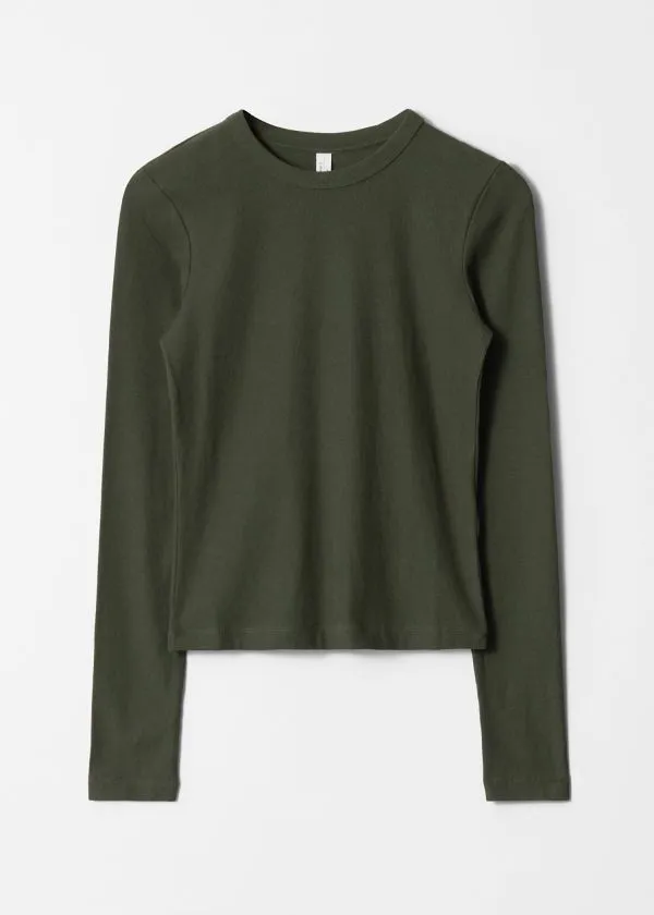 Women Tops and Tshirts and Other Stories Ribbed Top Dark Green