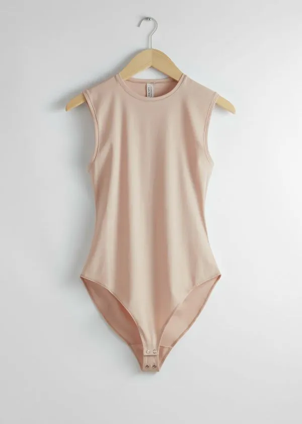 Women Tops and Tshirts and Other Stories Slim Sleeveless Bodysuit Beige