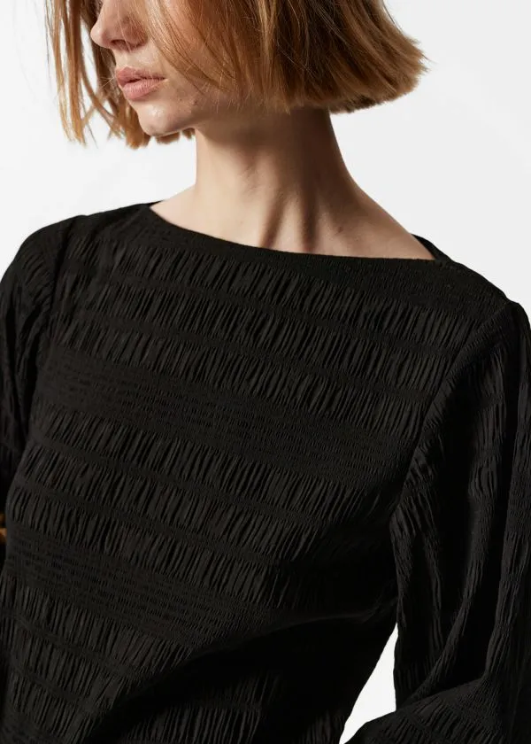 Women Tops and Tshirts and Other Stories Smocked BoatNeck Top Black