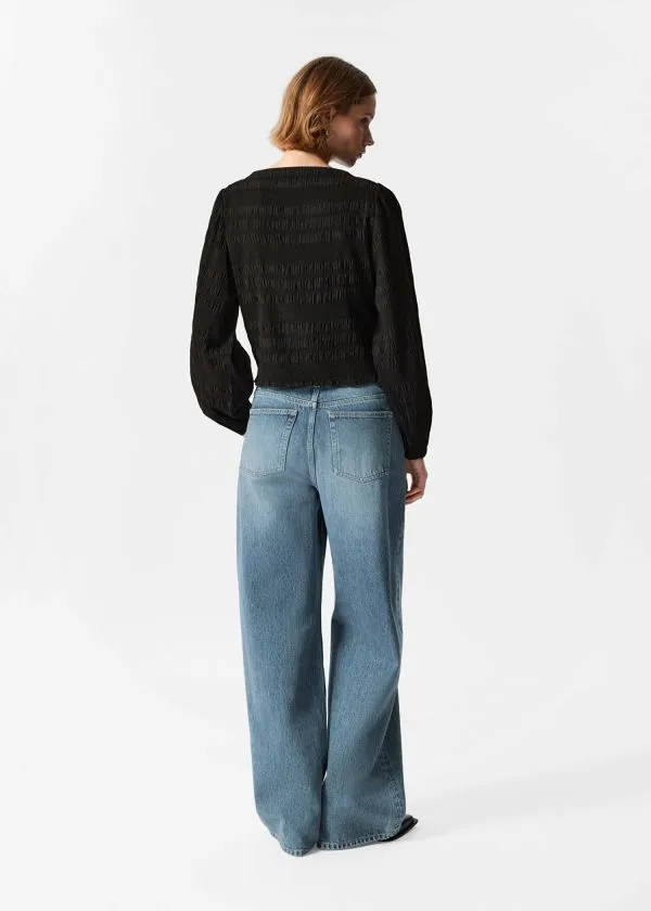 Women Tops and Tshirts and Other Stories Smocked BoatNeck Top Black