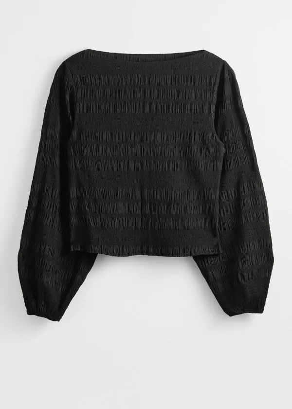 Women Tops and Tshirts and Other Stories Smocked BoatNeck Top Black