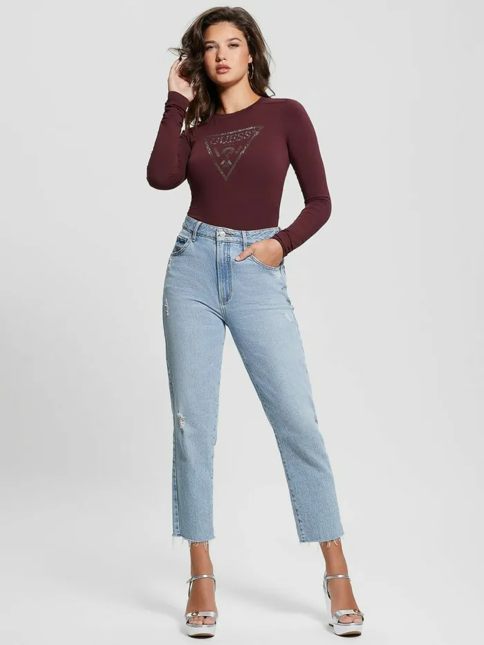 Women Tops GUESS Eco Rhinestone Triangle LongSleeve Bodysuit Mystic Wine Women Tops GUESS Eco Rhinestone Triangle LongSleeve Bodysuit Mystic Wine